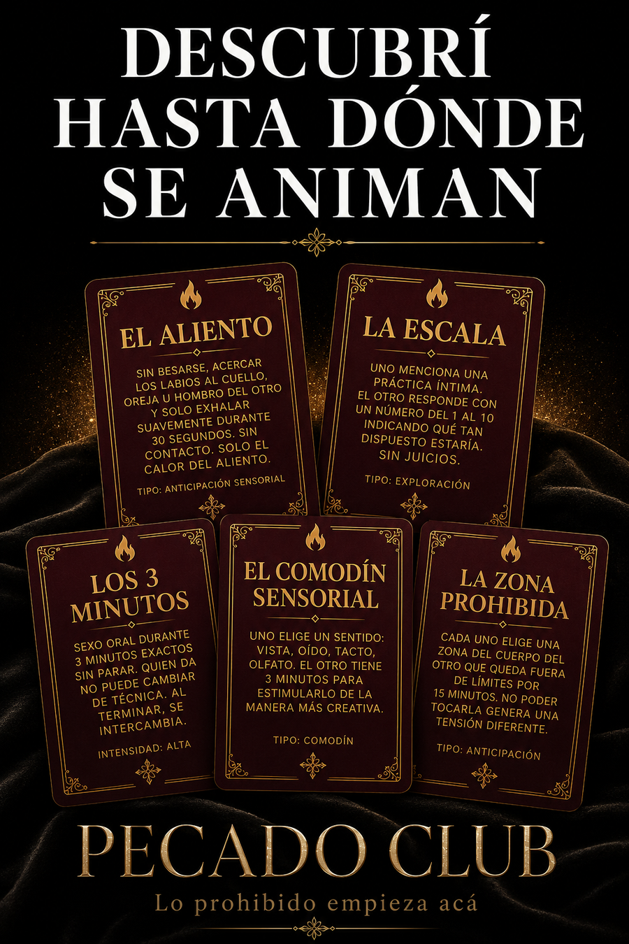 Ejemplo de cartas del mazo Noche Prohibida