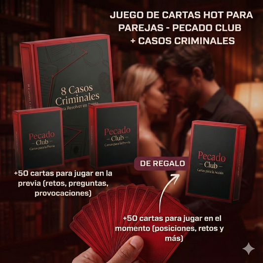 Pecado Club PROMO FIN DE AÑO – Juegos 3×1 para Parejas - Cartas para la previa + cartas para la acción + 8 casos criminales para resolver juntos.